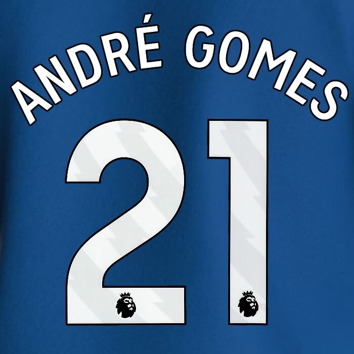 2023 2024 EVERTON ANDRE GOMES 21 OFFICIAL WHITE HOME PLAYER SIZE NAMESET