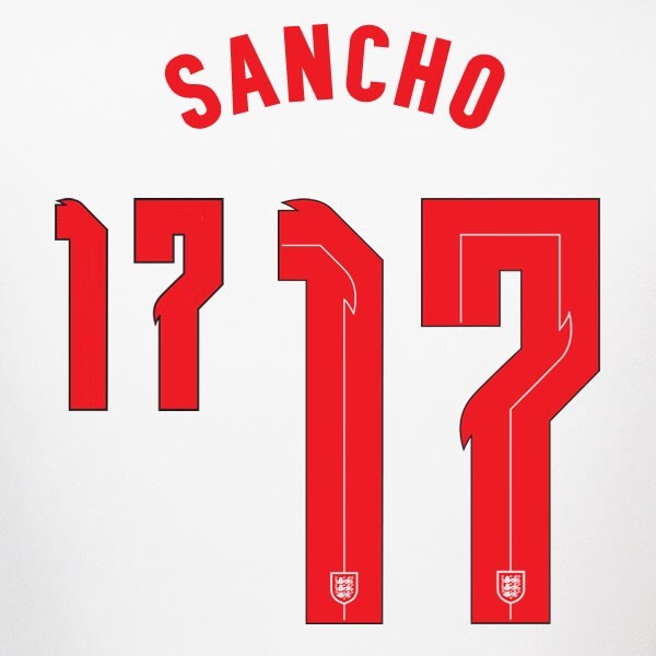 ENGLAND 2020 2021 OFFICIAL SPORTING ID SANCHO 17 HOME PLAYER SIZE NAMESET