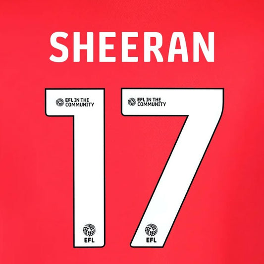 25 26  IPSWITCH TOWN SHEERAN 17 OFFICIAL WHITE AWAY PLAYER SIZE NAME SET 230MM