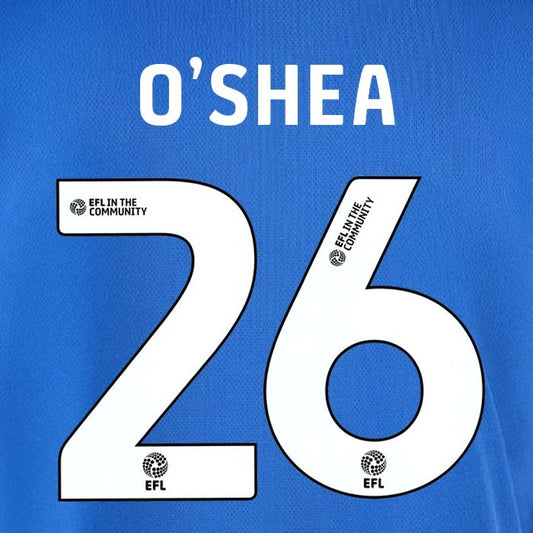 25 26  IPSWITCH TOWN O SHEA 26 OFFICIAL WHITE HOME PLAYER SIZE NAME SET 230MM