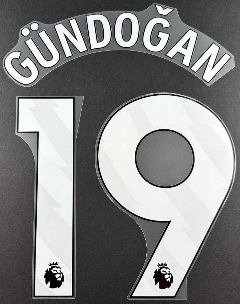MAN CITY 2023/25 GUNDOGAN 19 OFFICIAL AVERY DENNISON WHITE PLAYER SIZE NAME SET