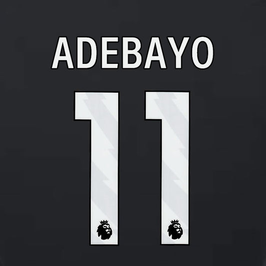 2023 2024 LUTON TOWN OFFICIAL ADEBAYO 11 WHITE 3RD PLAYER SIZE NAMESET