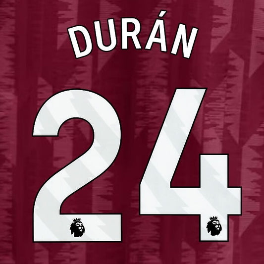 2023 2024 ASTON VILLA DURAN 24 OFFICIAL WHITE HOME PLAYER SIZE NAMESET