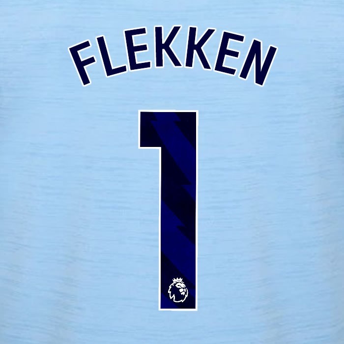 2023 2024 BRENTFORD FLEKKEN 1 OFFICIAL BLUE AWAY PLAYER SIZE NAMESET