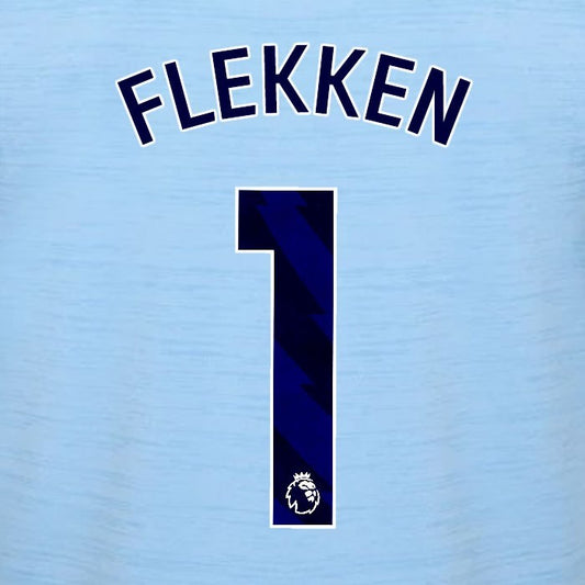 2023 2024 BRENTFORD FLEKKEN 1 OFFICIAL BLUE AWAY PLAYER SIZE NAMESET