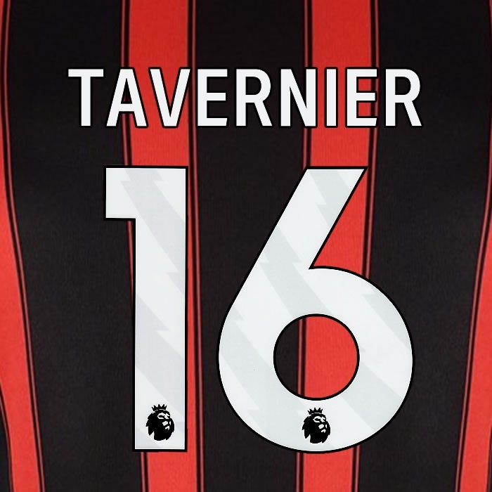 2023 2024 BOURNEMOUTH TAVERNIER 16 WHITE HOME PLAYER SIZE NAME SET
