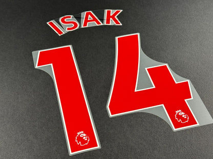NEWCASTLE 2022-23 ISAK 14 OFFICIAL AVERY DENNISON RED PLAYER SIZE NAME SET