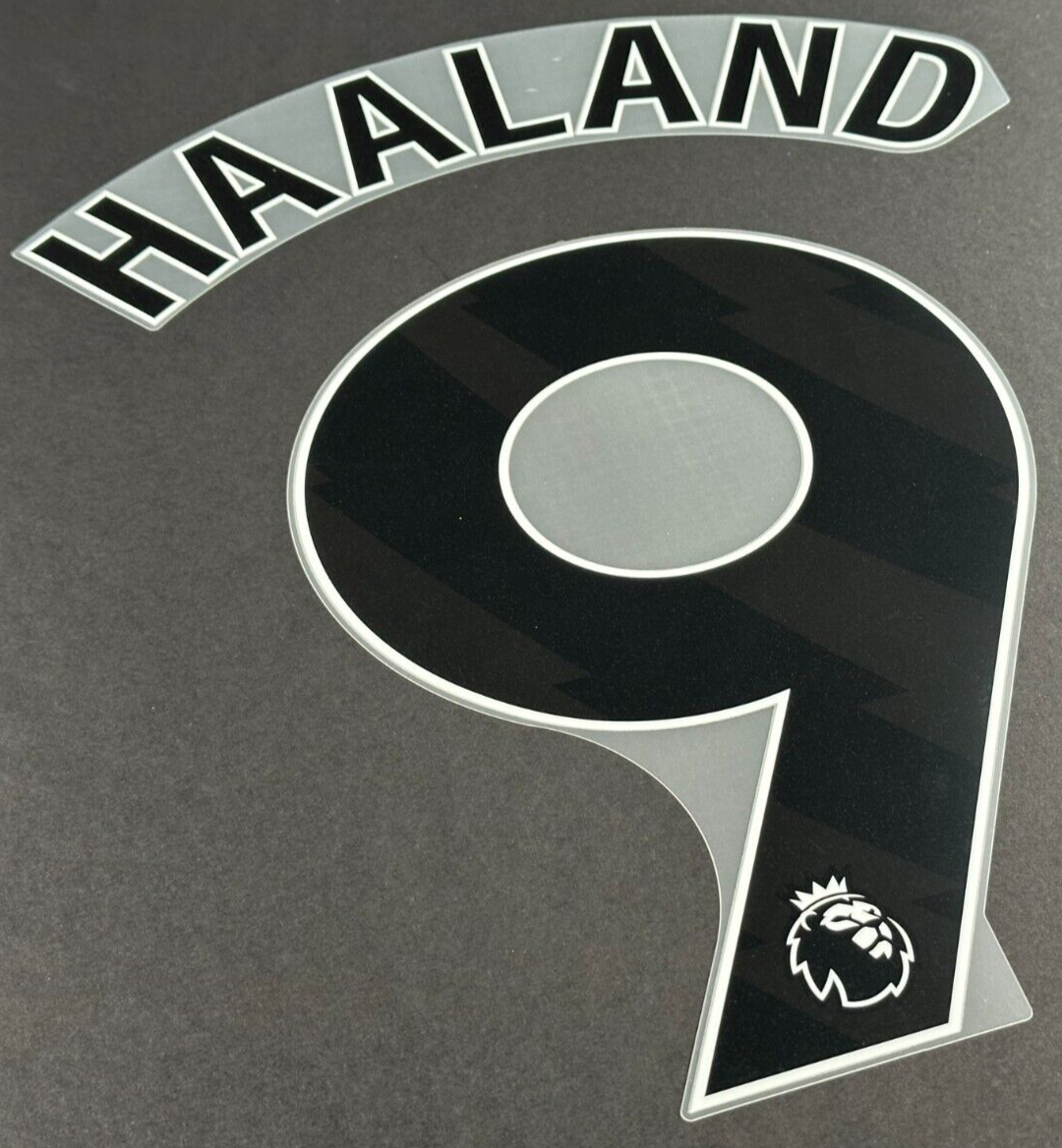 MAN CITY 2023/24 HAALAND 9 OFFICIAL AVERY DENNISON BLACK PLAYER SIZE NAME SET