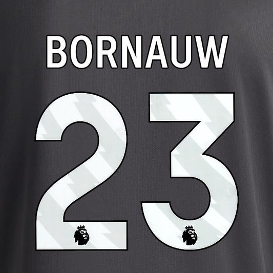 2025 2026 OFFICIAL LEEDS UNITED BORNAUW 23 WHITE 3RD PLAYER SIZE NAMESET