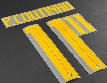 BRAZIL 2018 WORLD CUP OFFICIAL P. COUTINHO 11 AWAY PLAYER SIZE NAMESET 255MM