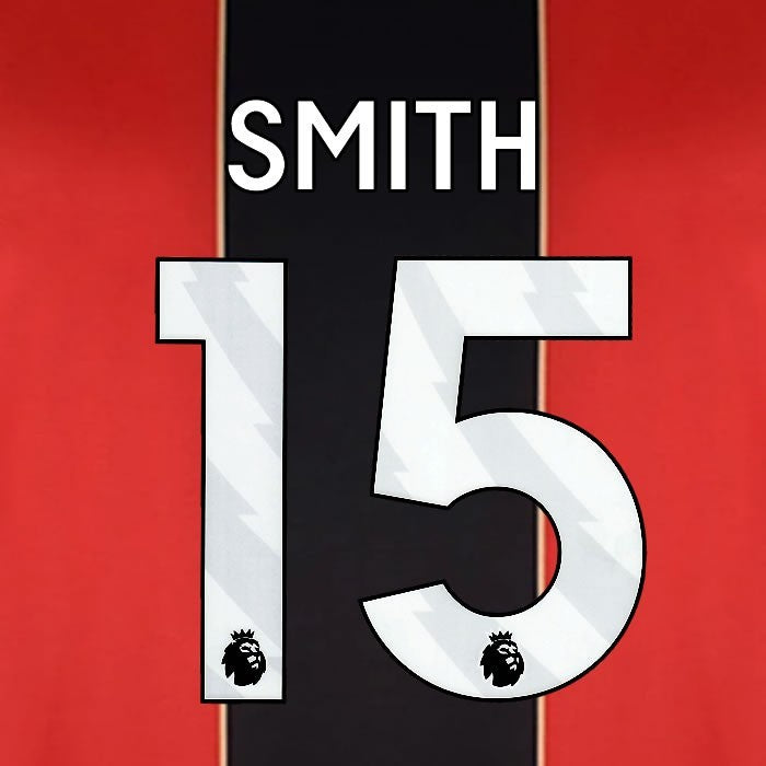 2024 2025 BOURNEMOUTH SMITH 15 WHITE HOME PLAYER SIZE NAME SET