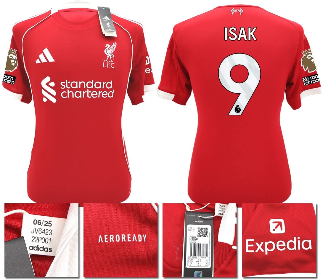 BNWT 2025 2026 LIVERPOOL ADIDAS HOME SHIRT ISAK 9 + PACTHES MEN'S
