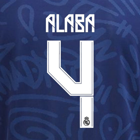 2021 2022 REAL MADRID ALABA 4 WHITE AWAY 3RD PLAYER SIZE NAMESET 260MM