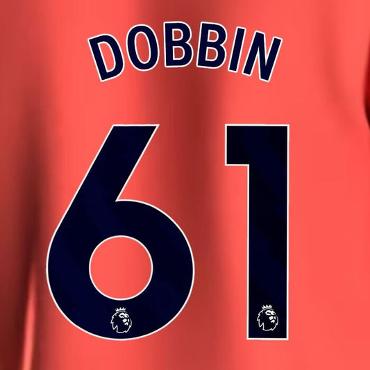2023 2024 EVERTON DOBBIN 61 OFFICIAL BLUE AWAY PLAYER SIZE NAMESET