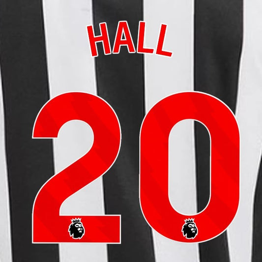 2023 2024 NEWCASTLE HALL 20 OFFICIAL RED HOME PLAYER SIZE NAME SET