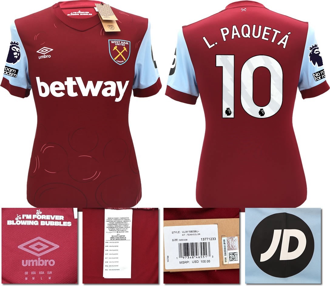 BNWT 2023 2024 UMBRO WEST HAM HOME SHIRT L.PAQUETA 10 + PACTHES MEN'S