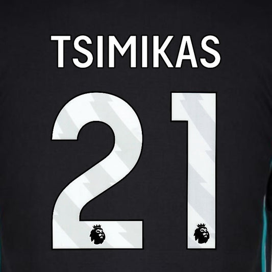 2024 2025 OFFICIAL LIVERPOOL TSIMIKAS 21 WHITE AWAY PLAYER SIZE NAMESET