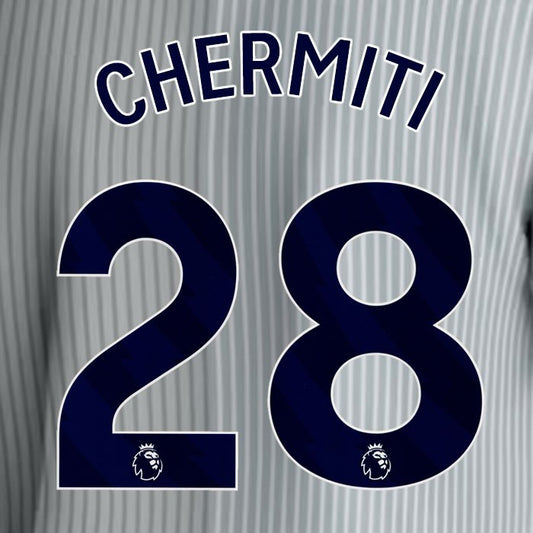 2023 2024 EVERTON CHERMITI 28 OFFICIAL BLUE 3RD PLAYER SIZE NAMESET