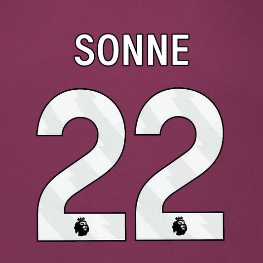 2025 2026 BURNLEY SONNE 22 OFFICIAL WHITE HOME PLAYER SIZE NAMESET