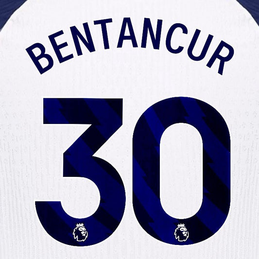 2025 2026 TOTTENHAM BENTANCUR 30 BLUE HOME PLAYER SIZE NAME SET