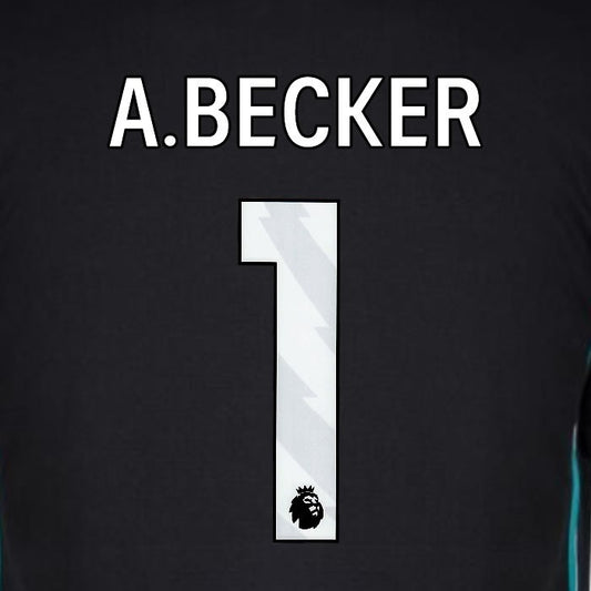 2024 2025 OFFICIAL LIVERPOOL A. BECKER 1 WHITE AWAY PLAYER SIZE NAMESET