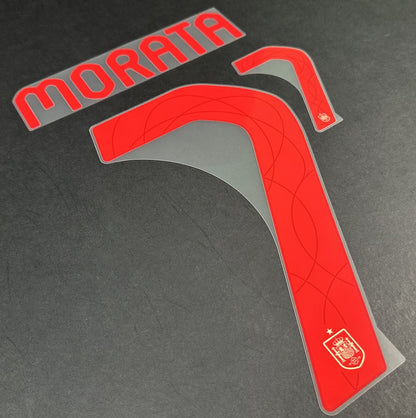 SPAIN 2023 2024 OFFICIAL AVERY DENNISON MORATA 7 AWAY PLAYER SIZE NAMESET