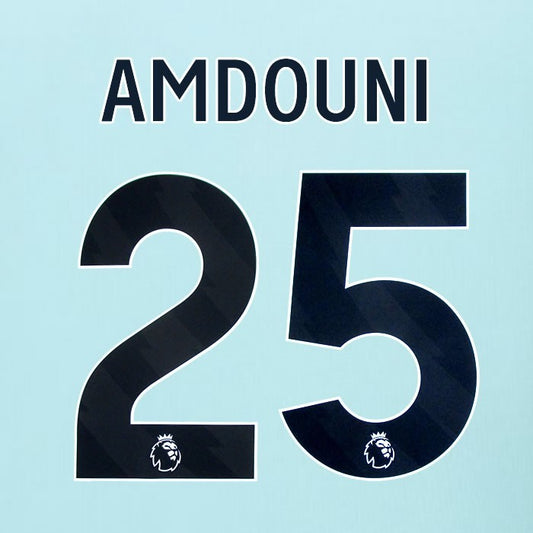 2025 2026 BURNLEY AMDOUNI 25 OFFICIAL BLACK AWAY PLAYER SIZE NAMESET