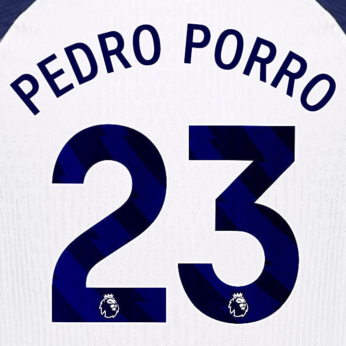 2025 2026 TOTTENHAM PEDRO PORRO 23 BLUE HOME PLAYER SIZE NAME SET