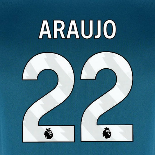 2024 2025 BOURNEMOUTH ARAUJO 22 WHITE 3RD PLAYER SIZE NAME SET