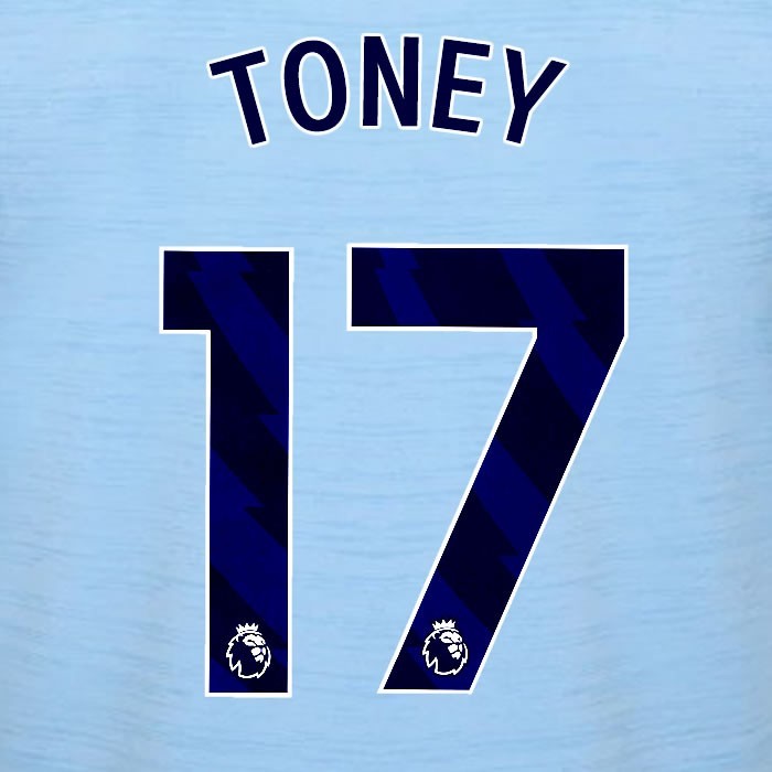 2023 2024 BRENTFORD TONEY 17 OFFICIAL BLUE AWAY PLAYER SIZE NAMESET