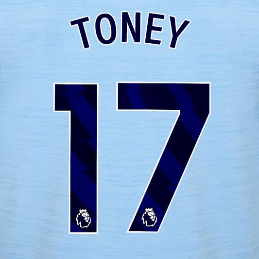 2023 2024 BRENTFORD TONEY 17 OFFICIAL BLUE AWAY PLAYER SIZE NAMESET