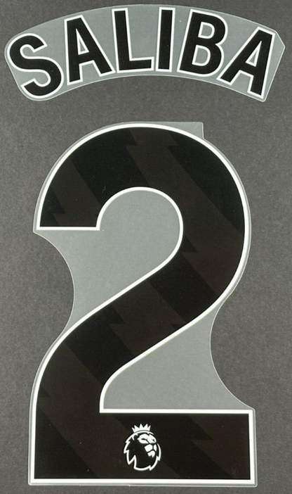 ARSENAL 2025 2026 SALIBA 2 OFFICIAL AVERY DENNISON BLACK PLAYER SIZE NAMESET