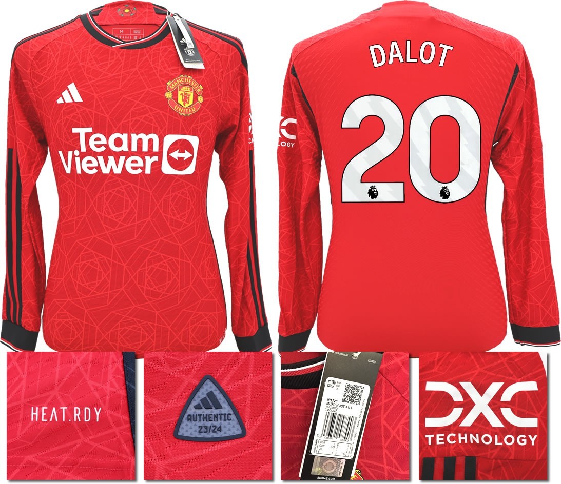 BNWT 23 24 AUTHENTIC MANCHESTER UNITED ADIDAS HOME SHIRT LS DALOT 20
