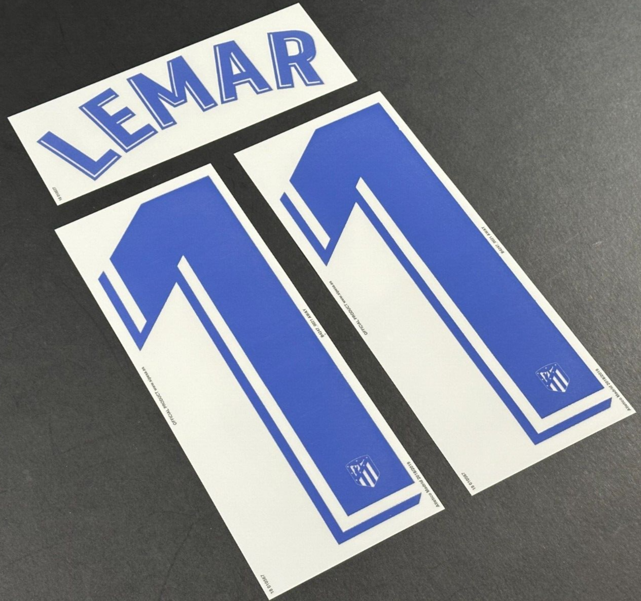 2018 2019 OFFICIAL ATLETICO MADRID LEMAR 11 AWAY PLAYER SIZE NAMESET