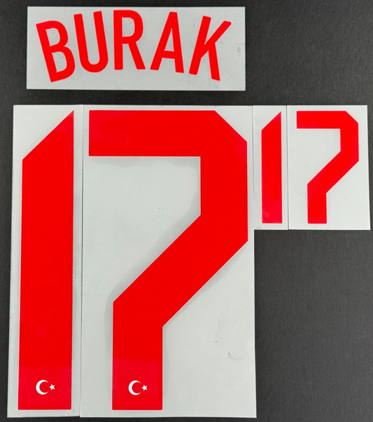 TURKEY 2020-2021 OFFICIAL BURAK 17 AWAY RED PLAYER SIZE NAME SET
