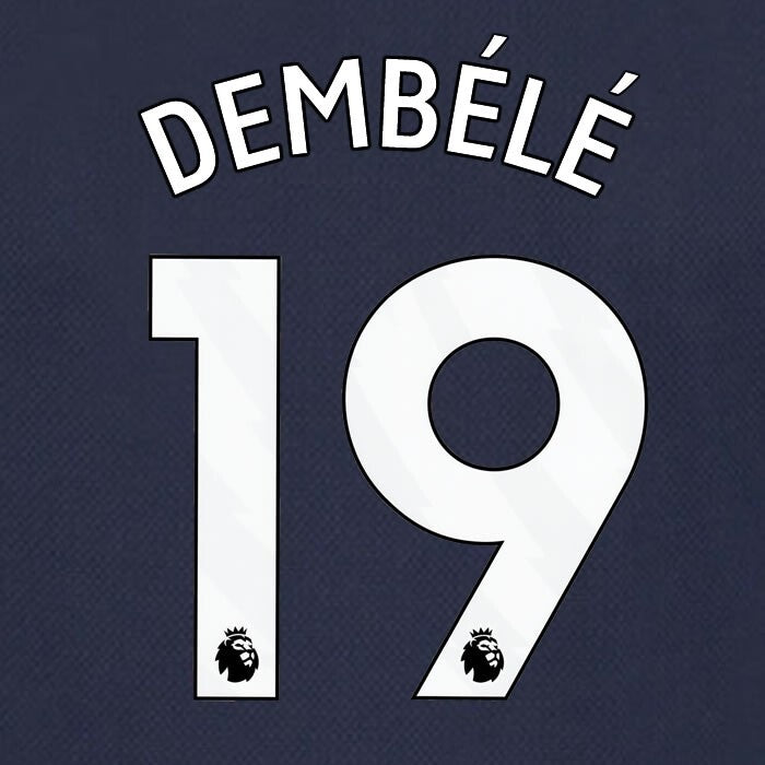 SPURS 2023 2024 DEMBELE 19 AVERY DENNISON WHITE AWAY PLAYER SIZE NAME SET