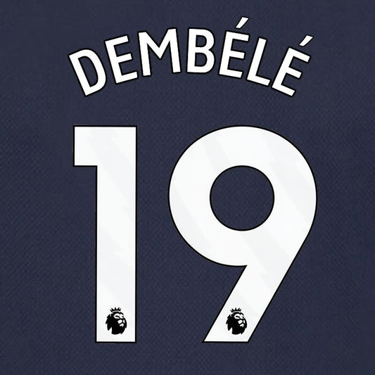 SPURS 2023 2024 DEMBELE 19 AVERY DENNISON WHITE AWAY PLAYER SIZE NAME SET