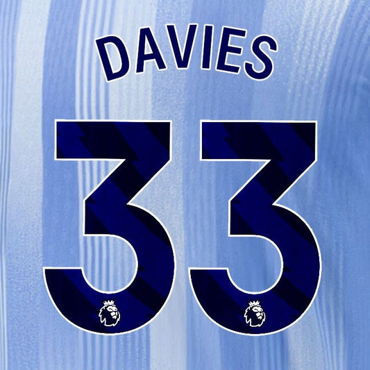 2024 2025 TOTTENHAM DAVIES 33 BLUE AWAY PLAYER SIZE NAME SET