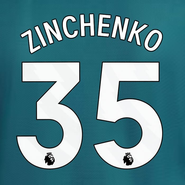 2023 2024 ARSENAL ZINCHENKO 35 WHITE 3RD OFFICIAL PLAYER SIZE NAME SET