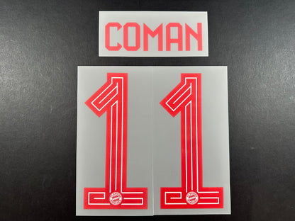 2023 2024 OFFICIAL BAYERN MUNICH COMAN 11 HOME RED PLAYER SIZE NAMESET