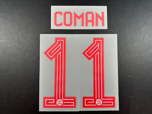 2023 2024 OFFICIAL BAYERN MUNICH COMAN 11 HOME RED PLAYER SIZE NAMESET