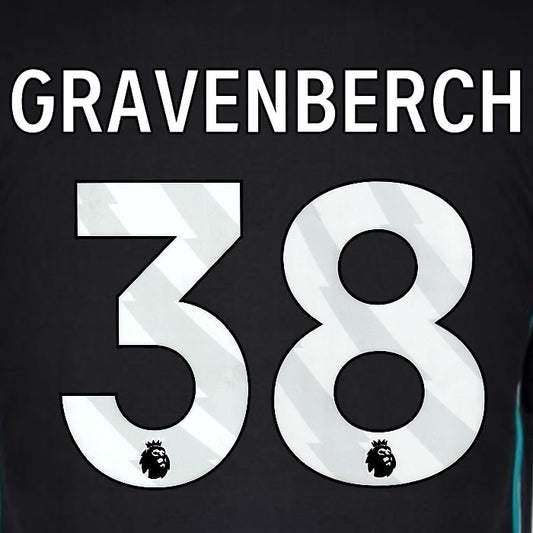 2024 2025 OFFICIAL LIVERPOOL GRAVENBERCH 38 WHITE AWAY PLAYER SIZE NAMESET