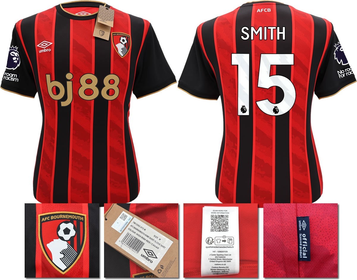 BNWT 2025 2026 UMBRO AFC BOURNEMOUTH HOME SHIRT SMITH 15 + PATCHES