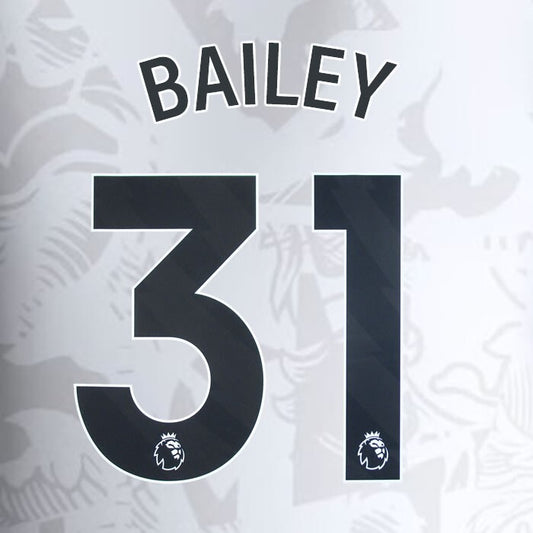 2023 2024 ASTON VILLA BAILEY 31 OFFICIAL BLACK AWAY PLAYER SIZE NAMESET