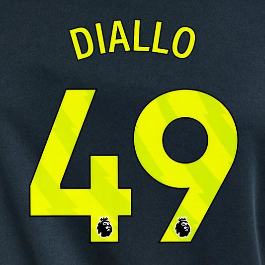 2023 2024 NEWCASTLE DIALLO 49 OFFICIAL YELLOW 3rd PLAYER SIZE NAME SET