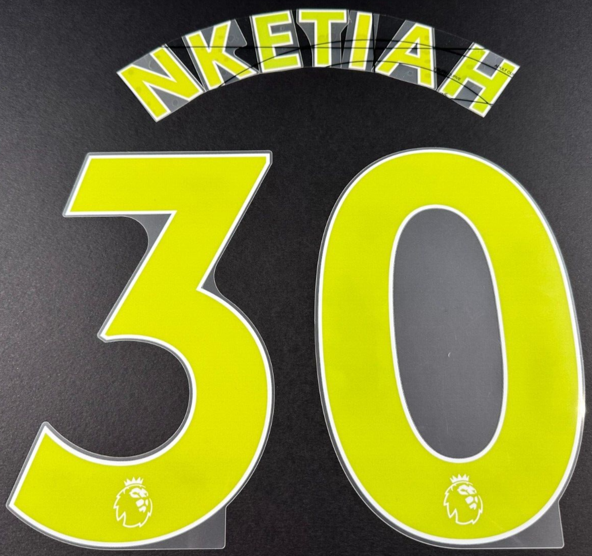 ARSENAL 2019-23 NKETIAH 30 OFFICIAL AVERY DENNISON YELLOW PLAYER SIZE NAME SET