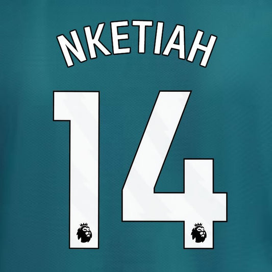 2023 2024 ARSENAL NKETIAH 14 WHITE 3RD OFFICIAL PLAYER SIZE NAME SET