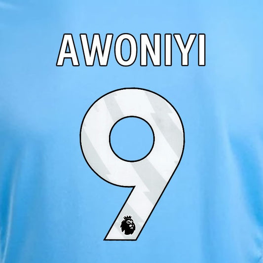 2024 2025 OFFICIAL NOTTINGHAM AWONIYI 9 WHITE 3RD PLAYER SIZE NAMESET