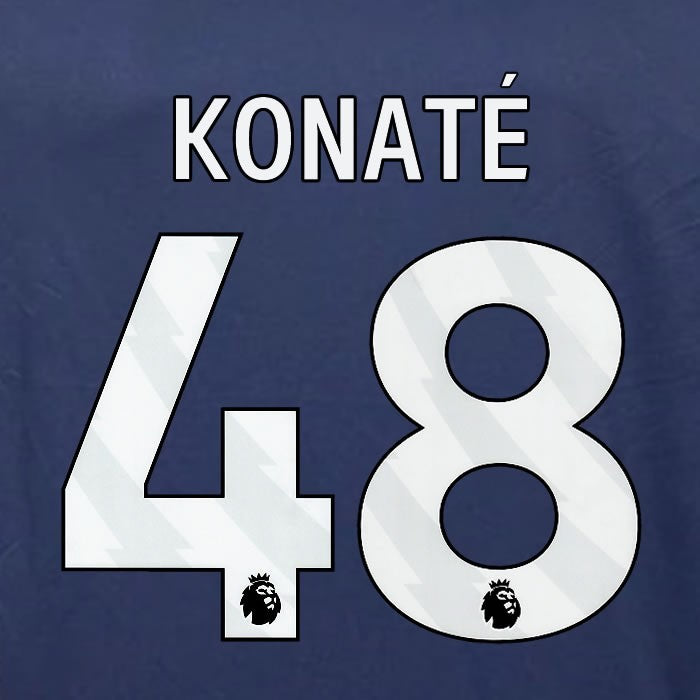 2023 2024 OFFICIAL NOTTINGHAM KONATE 48 WHITE 3RD PLAYER SIZE NAMESET