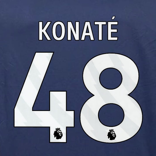 2023 2024 OFFICIAL NOTTINGHAM KONATE 48 WHITE 3RD PLAYER SIZE NAMESET